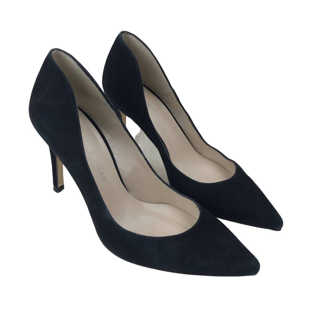 Karen Millen Black Suede Classic Pointed Toe 3.5 high heels Pumps Size 37/6.5